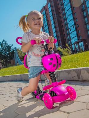 Самокат 3-х колёсный 3 в 1 до 40 кг pink светящиеся колёса RUSH ACTION