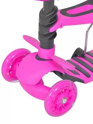 Самокат 3-х колёсный 3 в 1 до 40 кг pink светящиеся колёса RUSH ACTION